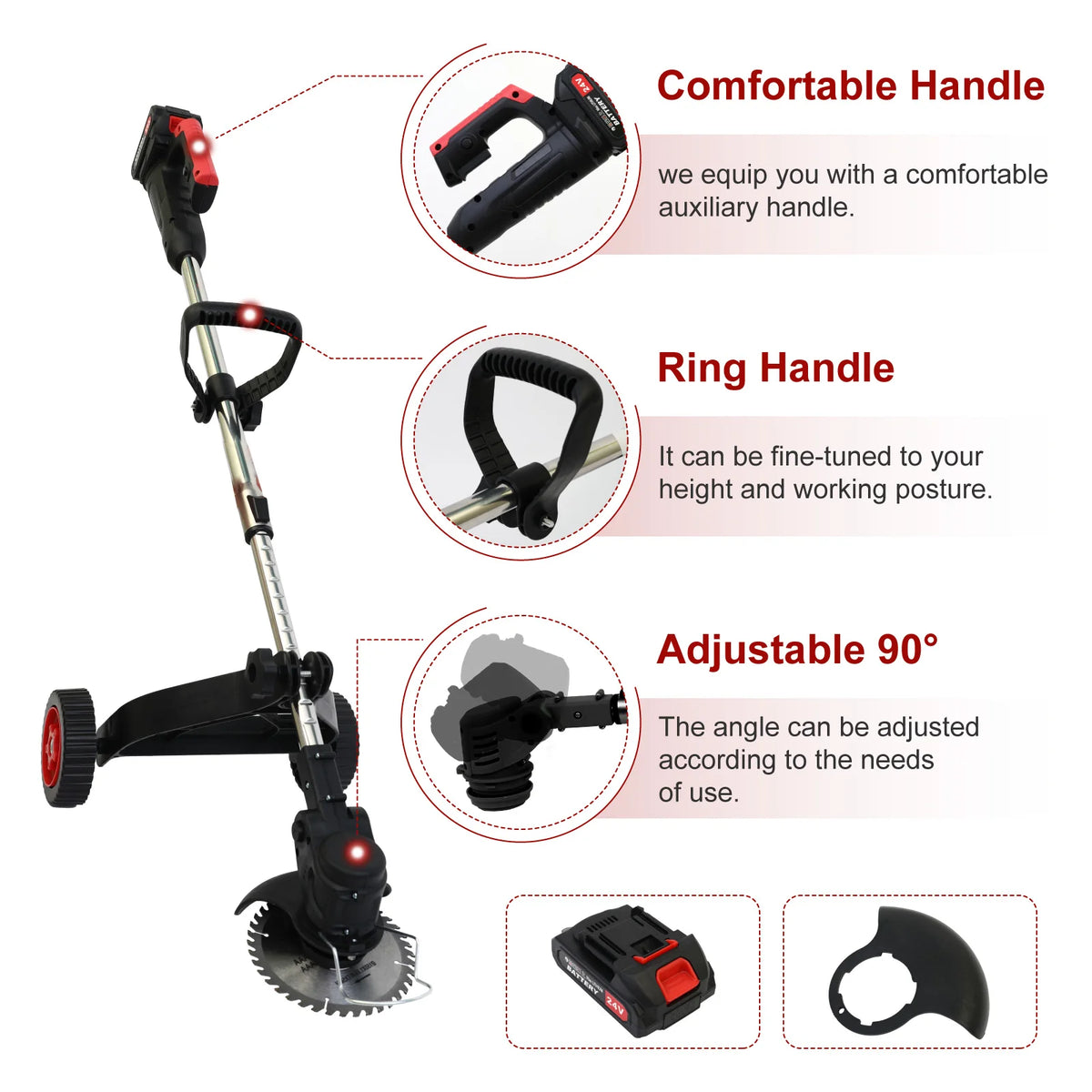 Baokaler 21V Cordless Weed Trimmer Lawn Mower/Edger Lightweight 2 x 1.5Ah Lithium Battery With Charger for Lawn Care Garden
