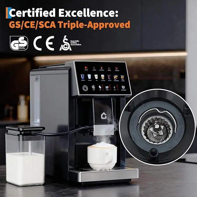 Super Automatic Espresso Machine with Built-in Grinder & Milk Frother Self-Cleaning for Latte, Cappuccino, Americano