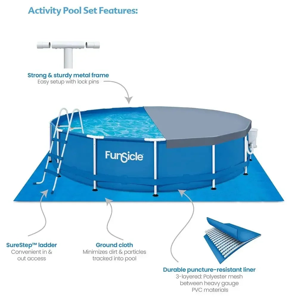 FunSicle 15' x 36 Round Easy-Setup Above Ground Pool with 2-in-1 Filter Pump for Backyard Fun