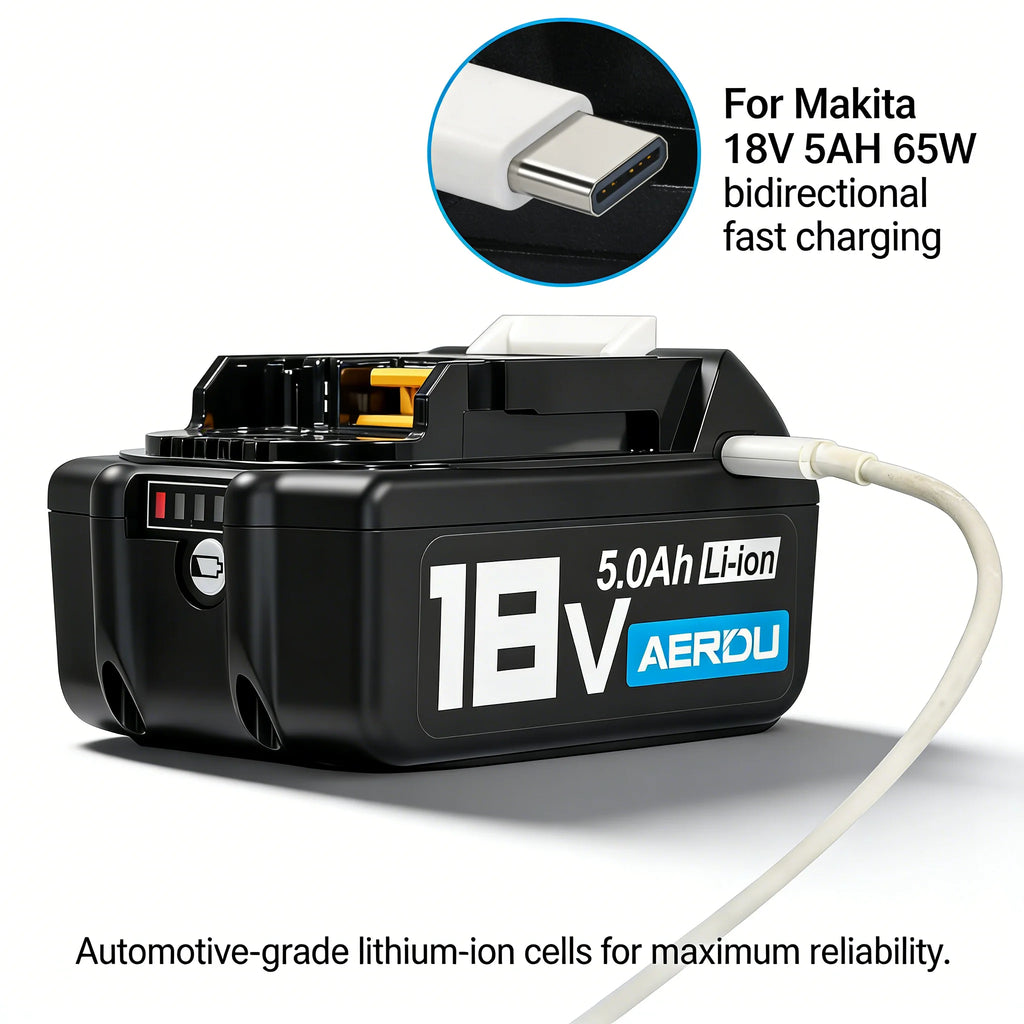 2PCS 5.0Ah Lithium-Ion Battery for Makita 20V MAX Cordless Power Tools USB-C PD64W Bidirectional Fast Charging Compatible
