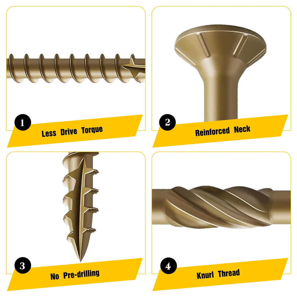 VKKM 200Pcs #8 Torx Wood Screws Kit, Star Drive Self Tapping Outdoor Deck Screws, Heavy Duty All Weather Rust Resistant with Bit for Home DIY