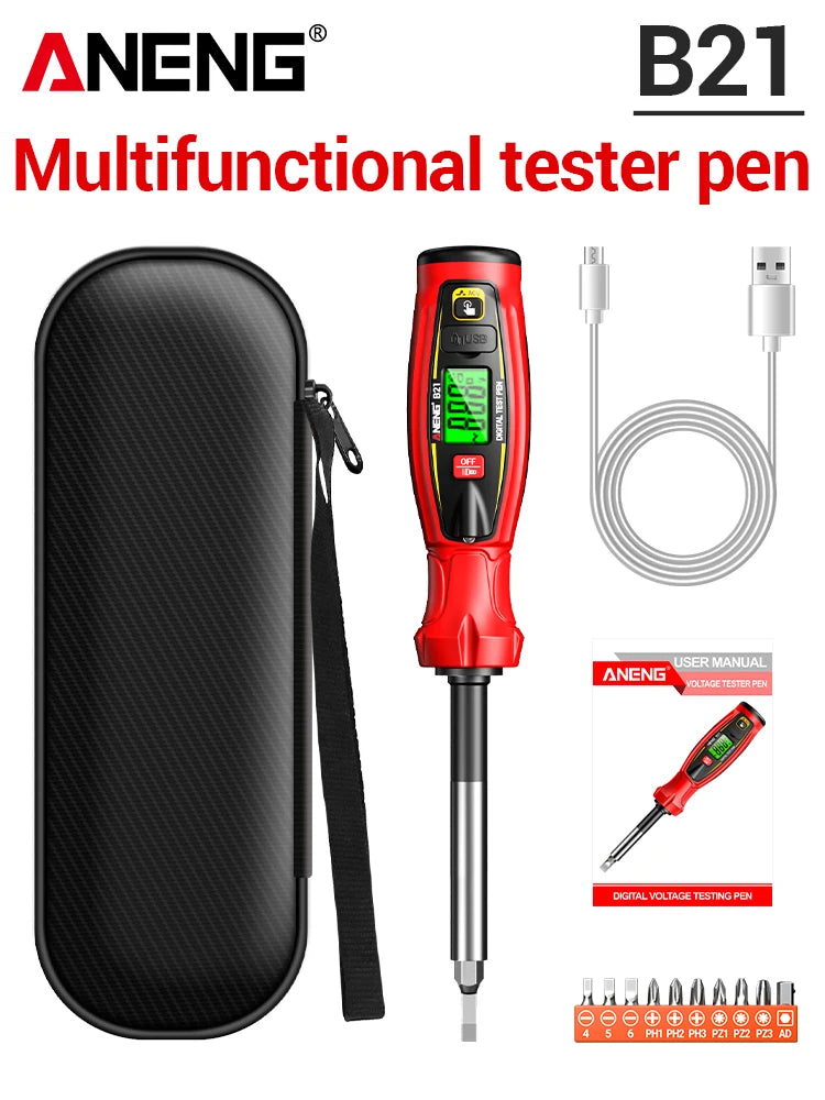 ANENG B21 NCV Voltage Tester Pen, Rechargeable AC 30~1000V Non Contact Detector, Live/Null Wire Breakpoint Finder Screwdriver, Electrician Test Tool