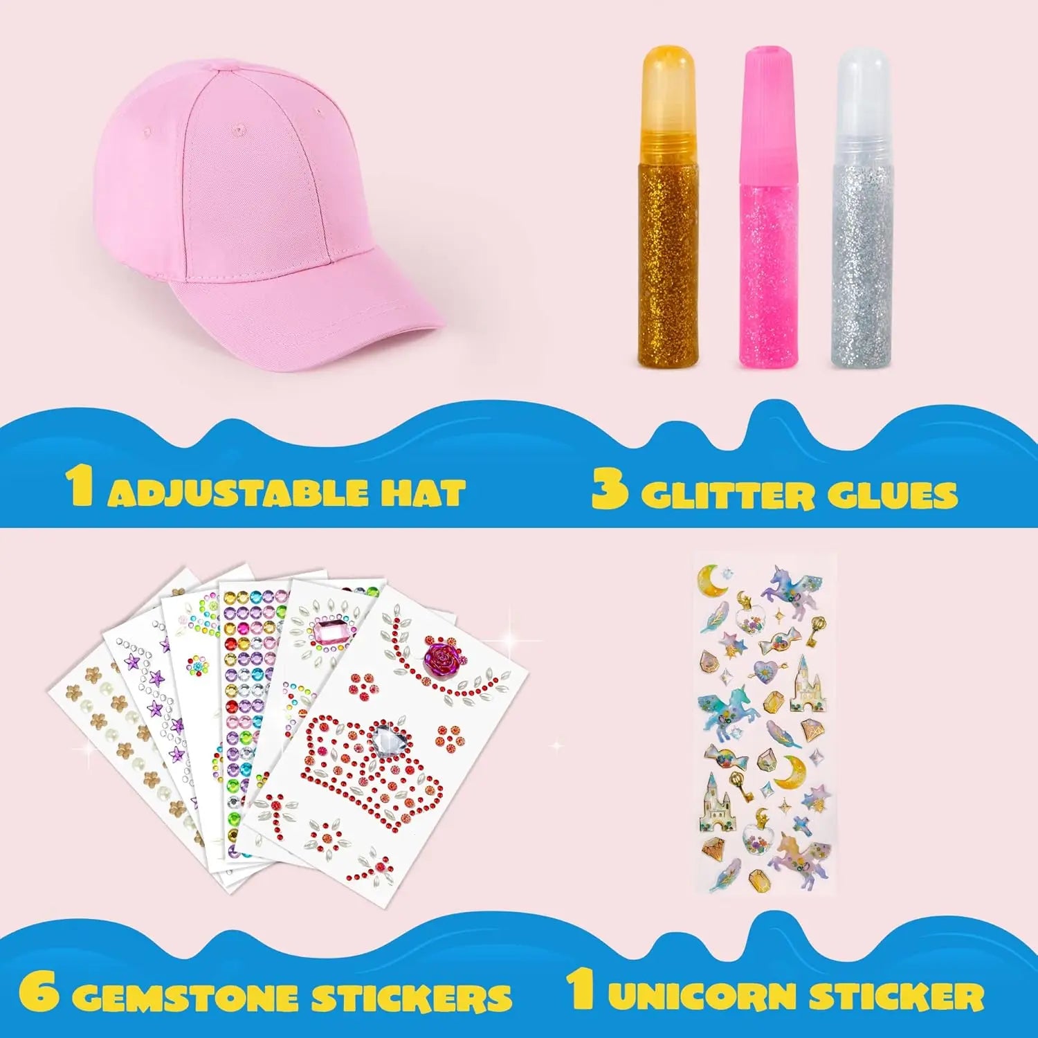 JOYFY Decorate Your Own Baseball Cap with 7 Sheets Gems Stickers, Art & Crafts Fun, Creative DIY Toys for Kids Girls