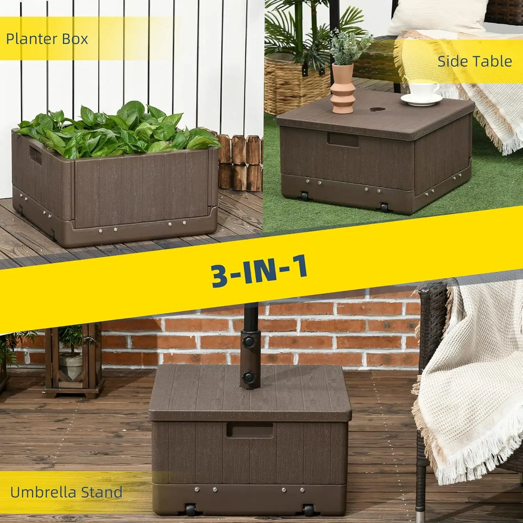 Heavy Duty 3-in-1 Umbrella Base, Umbrella Stand with Wheels, Coffee Table & Planter Box, 175lbs Capacity for Sand.