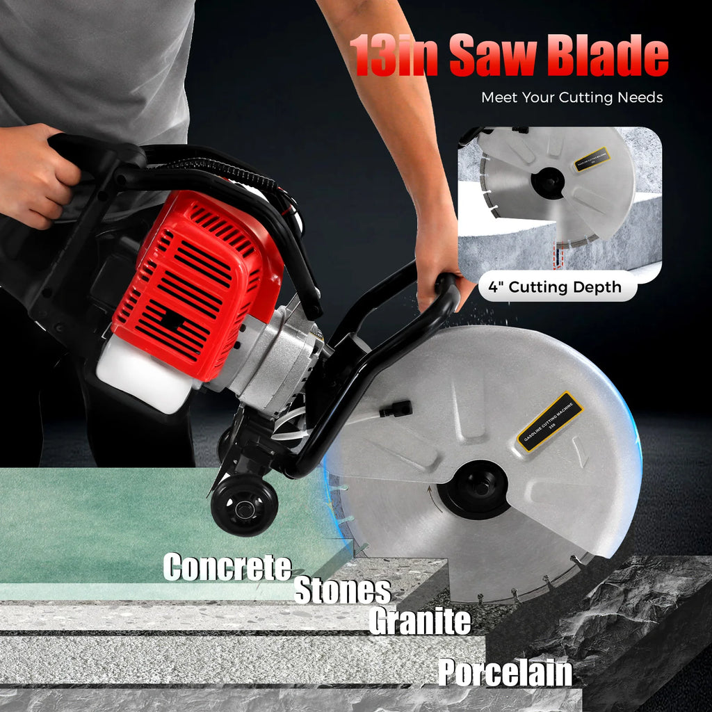 Bepritm 52CC Gas-Powered Concrete Cutting Saw, 1400W High Torque Demo Saw with 350mm Blade 4in Max Cut Depth, 2-Stroke Wet Saws Cutter for Granite, Brick, Reinforced Concrete