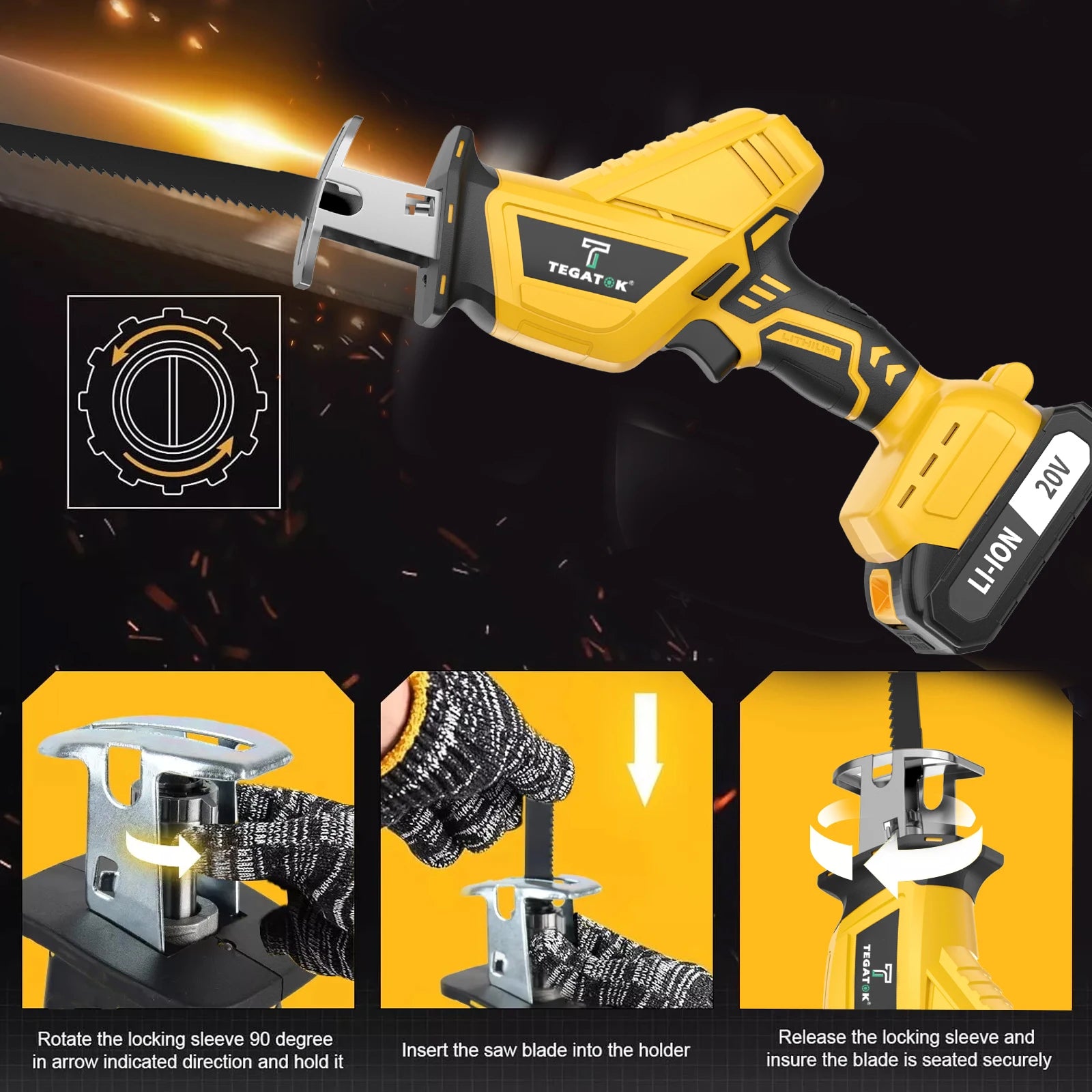 Cordless Reciprocating Saw Cutting Tool Home DIY Wood Metal PVC Pipe Cutting 20V with Battery