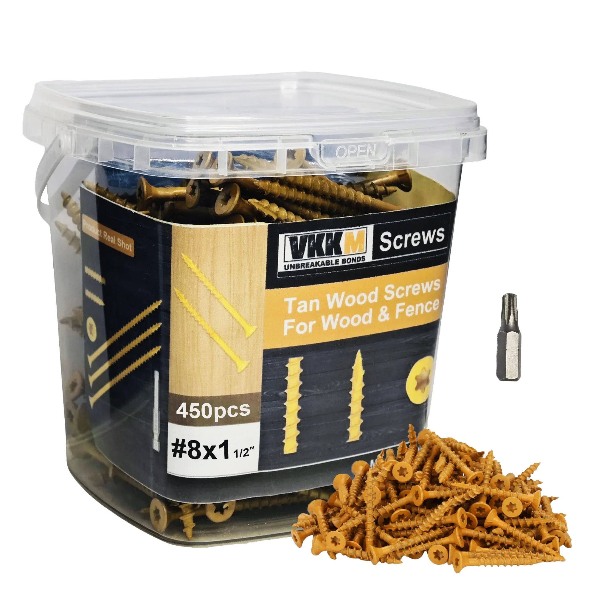#8 x 1" Yellow Carbon Steel Deck Wood Screws, T25 Torx Drive Bit Included, 450 Count
