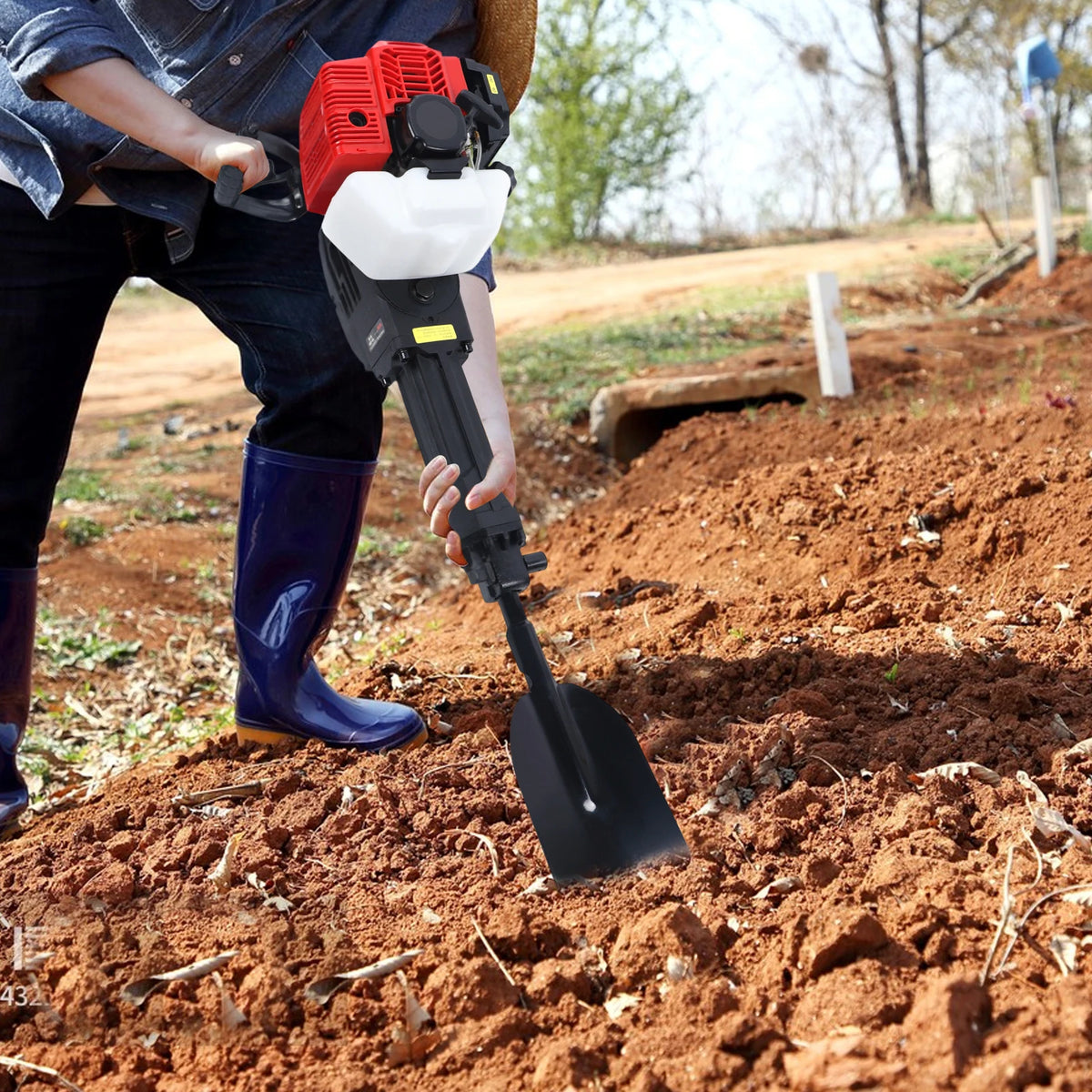 Gas-Powered Tree Digger with High Torque 3.5N.m, Steel Shovel and PP Body for Lawn and Garden Use