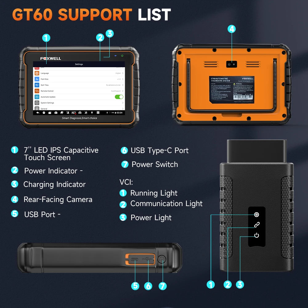Foxwell GT60 OBD2 Automotivo Scanner 24+ Reset ABS SAS TPMS Reset ODB 2 OBD2 Scanner Bluetooth All System Diagnostic Tool