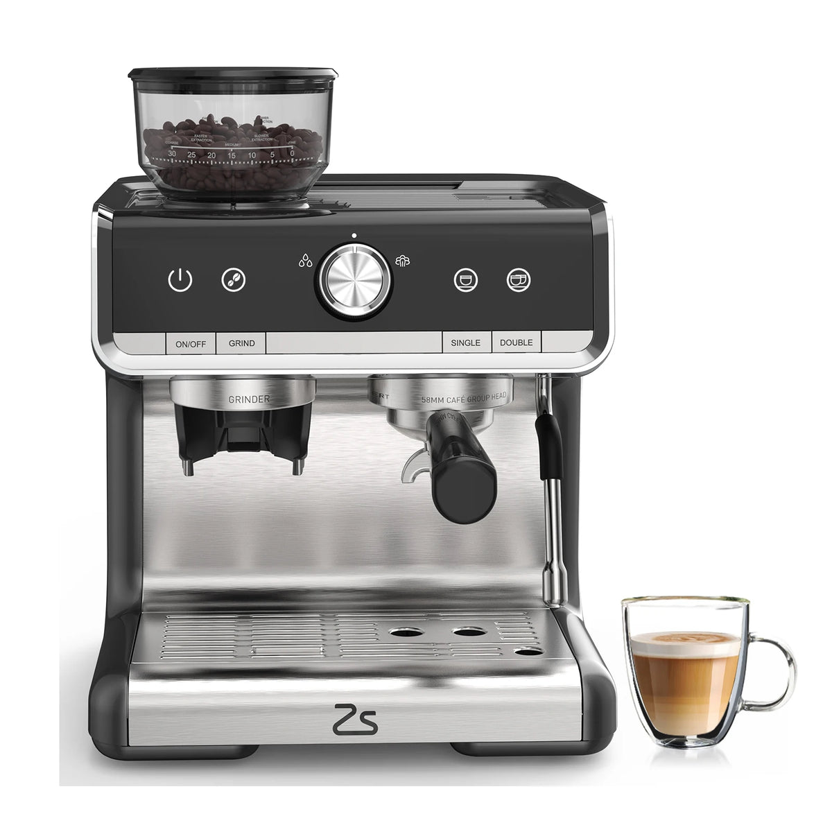 HiMiss Espresso Machine 20 Bar, Semi-Automatic Espresso Maker with Grinder, Stainless Steel, Latte & Cappuccino Espresso Coffee Machine with/Automatic Milk Frother & 95 oz Water Tank for Office