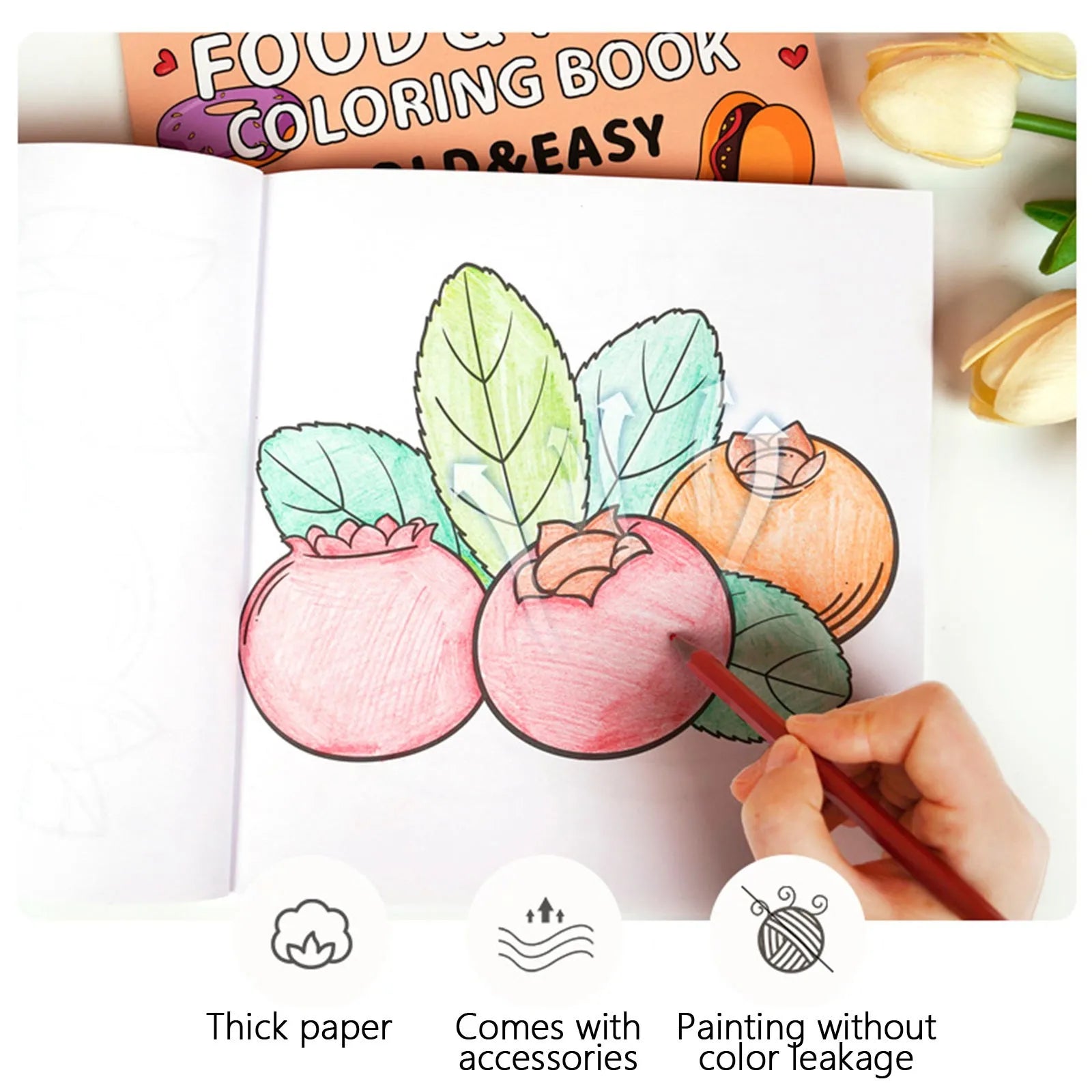 Children's Bold And Easy Coloring Book, Montessori Drawing Food Fruit. Color Markers or Painting, Educational Creative Graffiti Notebook
