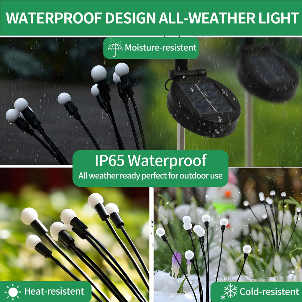 8-Head Solar Firefly Lights, LED, Solar, Outdoor, Garden, Waterproof, High Flexibility, 2/4/6 Packs