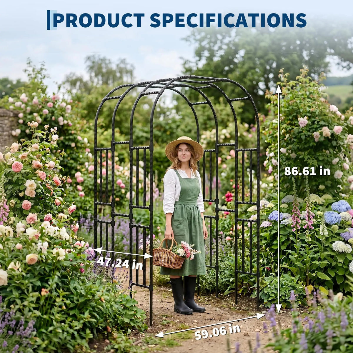 DisherKooker Extra Tall 7.3FT Garden Arch Trellis, PE-Coated Steel Plant Arbor For Cucumbers, Beans, Roses, Outdoor Patio Decor Arbor