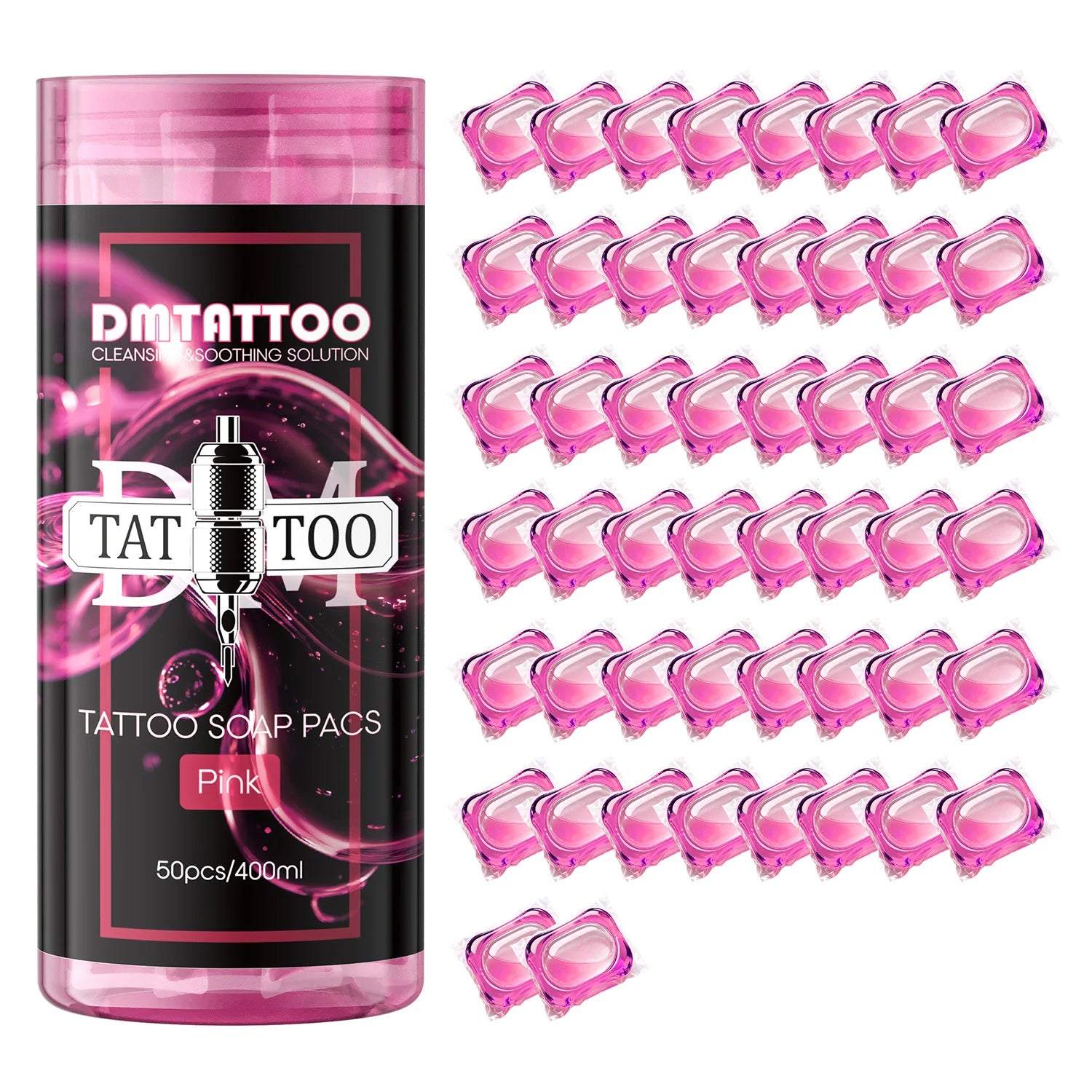 DM 25/50PCS Concentrated Tattoo Pink/Blue Soap Pacs, Mild Tattoo Cleaning Soothing Aftercare Solution, Soap Pacs for Tattoo Salon