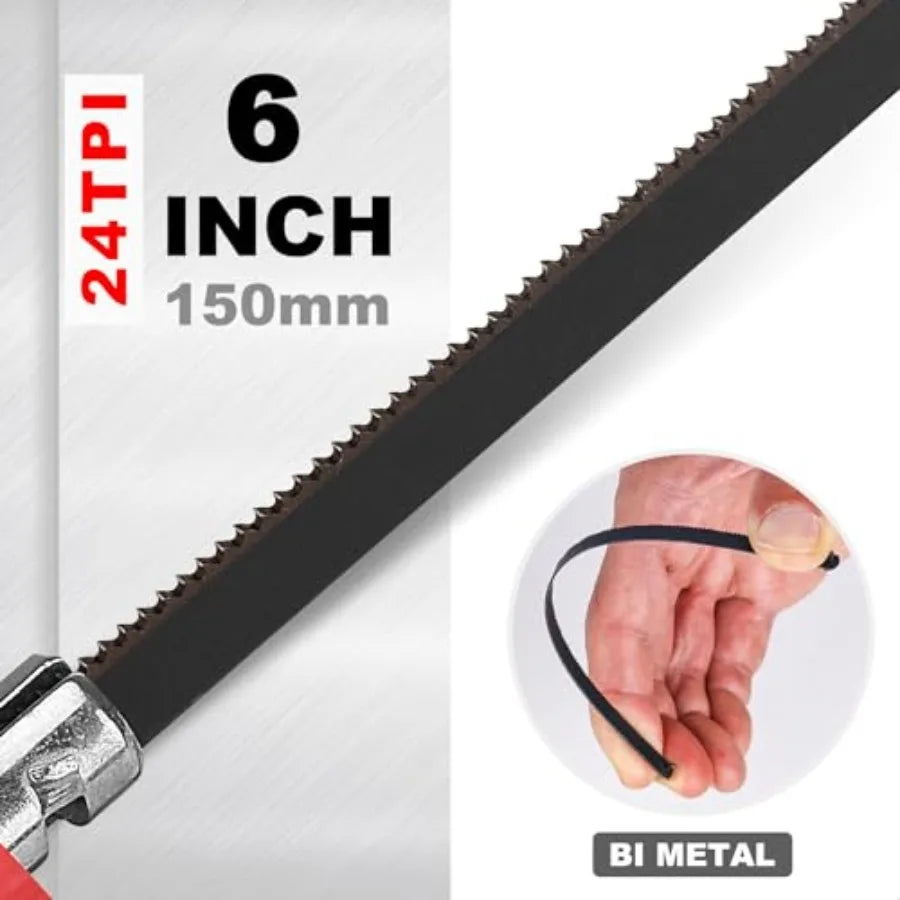 6" Metal Hand Saw with 6 Pcs Bi-Metal HSS Blade, 5.3" Aluminum Miter Box for 45° 90° 135° Precision Cuts, Small Hack saw