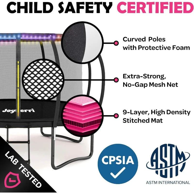 JoyBerri ASTM Certified Outdoor Trampoline 8-16FT Safe Upsurge Design Recreational Jumping Trampoline For Kids Adults Sports Use