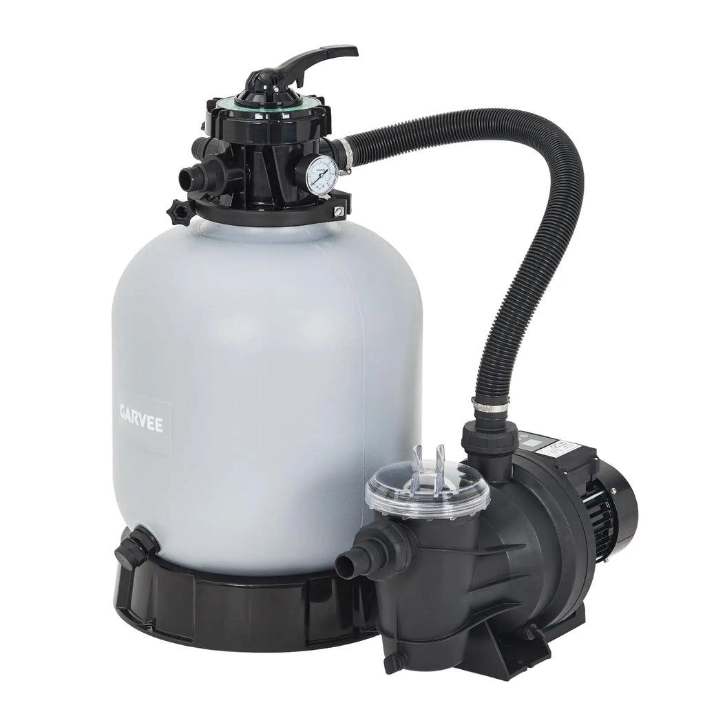 Garvee Above Ground Pool Sand Filter System, 19 Inch 1.5HP 6075 GPH Pump With 7-Way Valve, Timer And Strainer Basket