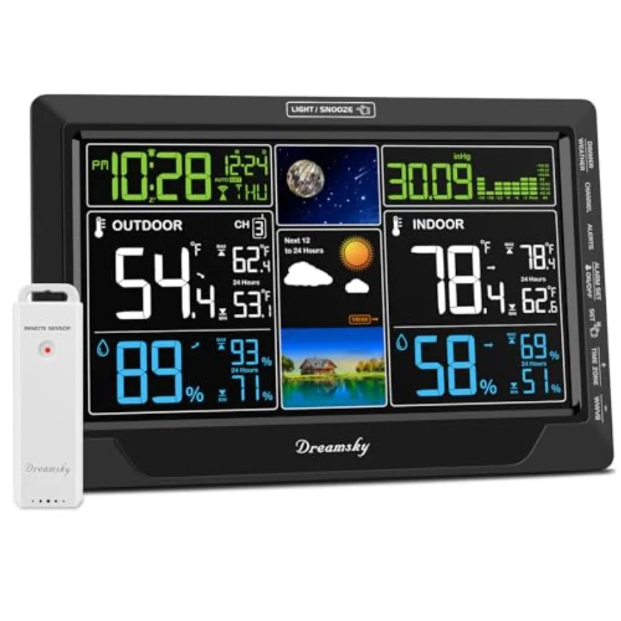 Weather Station Indoor Outdoor Thermometer Wireless with Digital Atomic Clock for Home, Large Display with Dimmer, USB Port, In