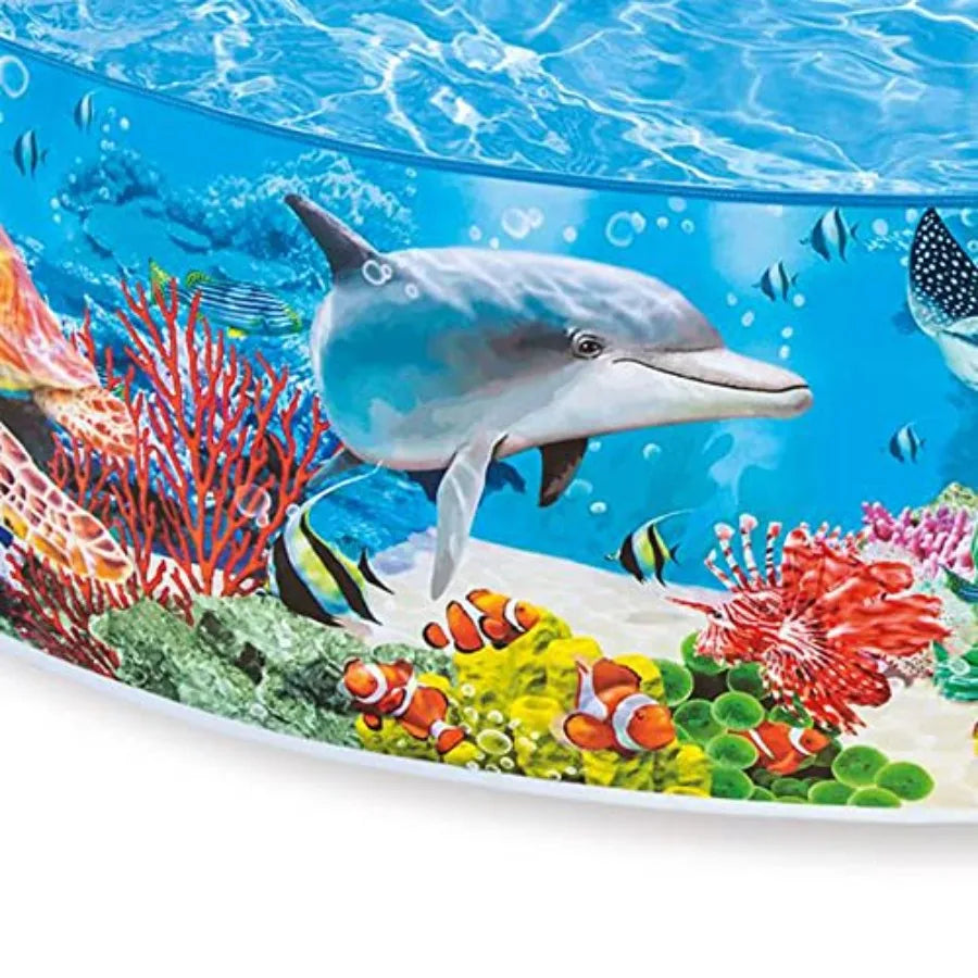 Deep Blue Sea 8 Feet x 18 Inch Snap Set Instant Round Plastic Above Ground Swimming Kiddie Pool for Ages 3 Years and Up,