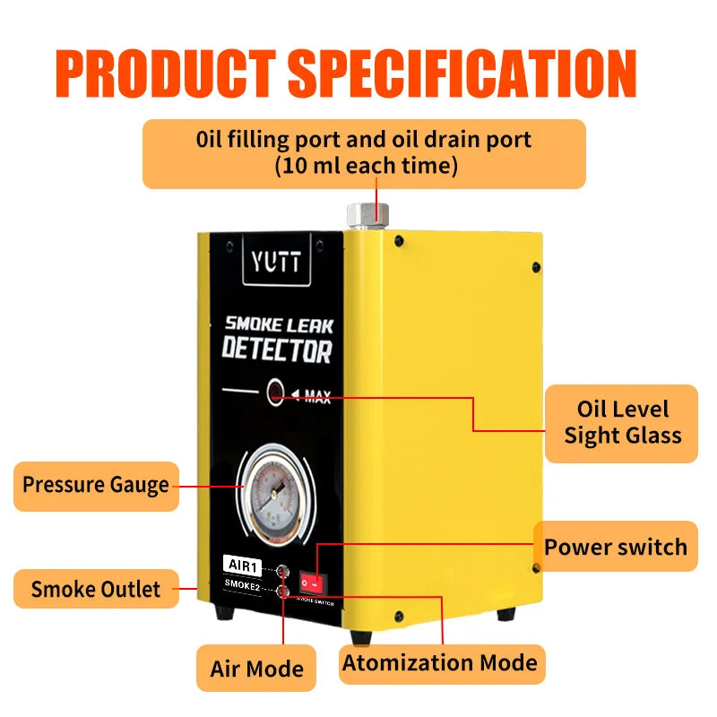 YUTT YTA02 Automotive Smoke Leak DetectorMachine, Dual Air Mode & Smoke ModeLeak Tester with Built-in Pressure Gauge,EVAP Fuel Vacuum Pipeline Diagnostic ToolKit, Universal Compatible with All 12V Cars,Full Accessories includ