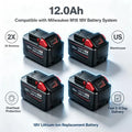 12Ah Replacement Battery Compatible with Milwaukee M18 18V, Lithium Ion Rechargeable Battery, High Capacity Battery Pack
