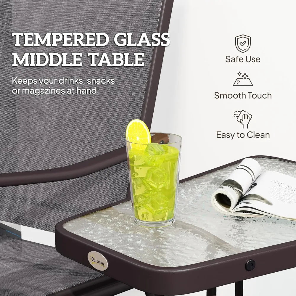 XiaoLang  Outdoor Glider Chairs with Coffee Table, Patio 2-Seat Gliders with Breathable Sling Fabric,