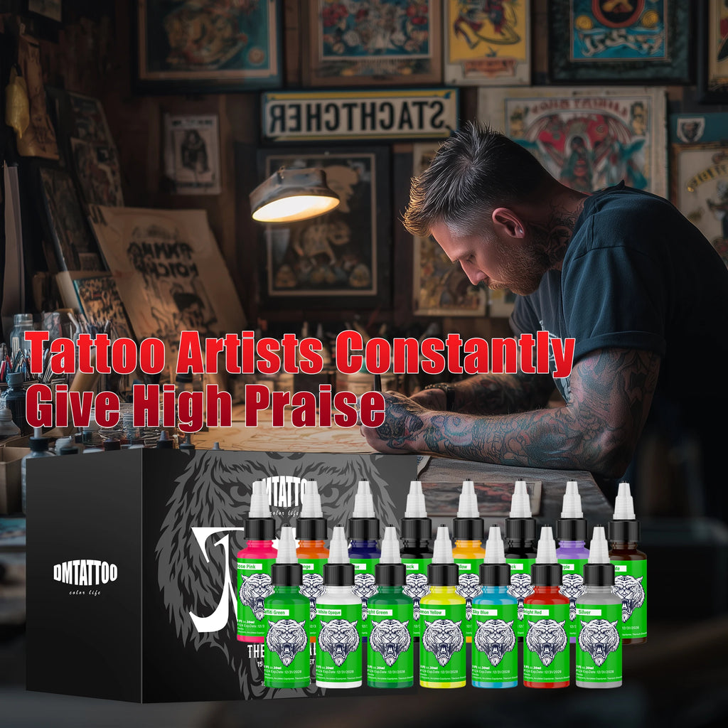 DM 30ml Tattoo Ink, 15 Colors, Natural Plant Extract Pigment Tattoo Paint, Long Lasting No Color Loss Professional Tattoo Ink