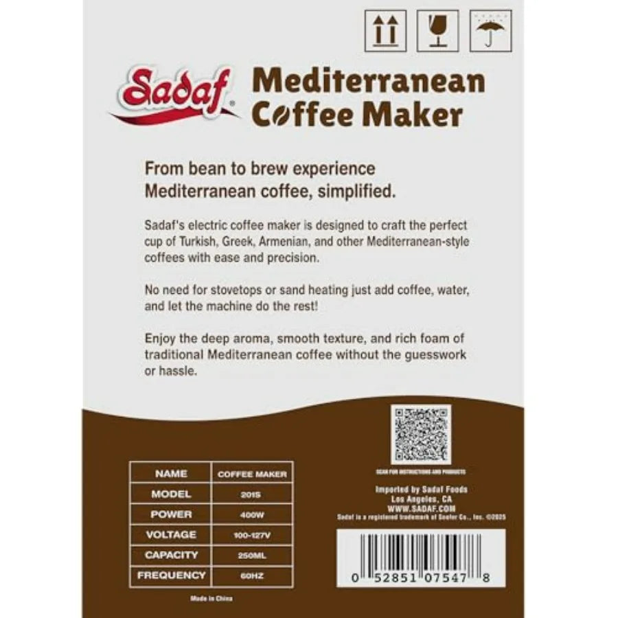 One-Touch Mediterranean Coffee Maker Electric Turkish Greek and Armenian Coffee Machine Stainless Steel 250ml Red Foam Control