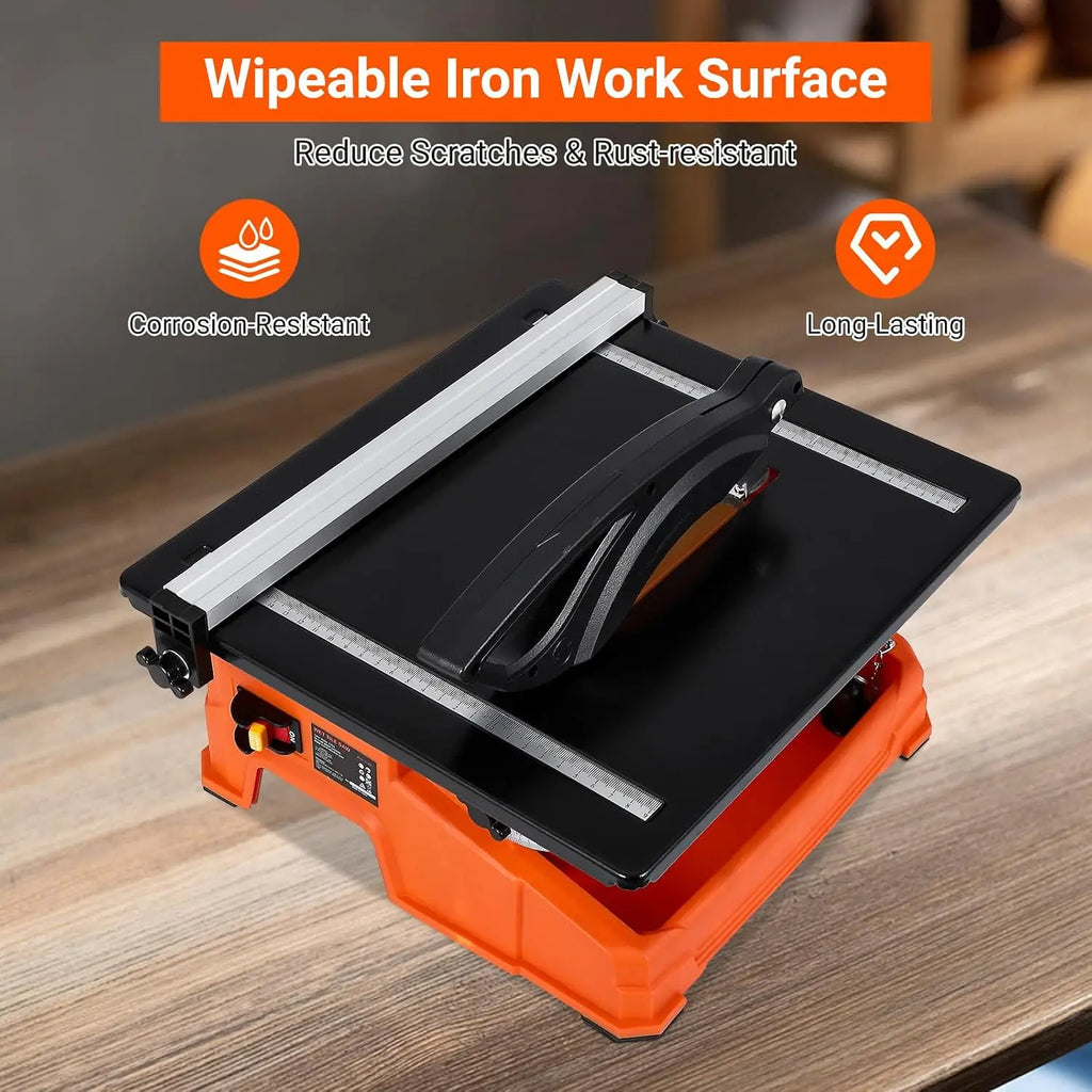 TACKVIEW Wet Tile Saw, 6500 RPM Copper Motor Tile Cutter, 0-45° Bevel Cutting, Built-In Water Tray with Rip Fence, Miter Gauge for Ceramic Stone Tile