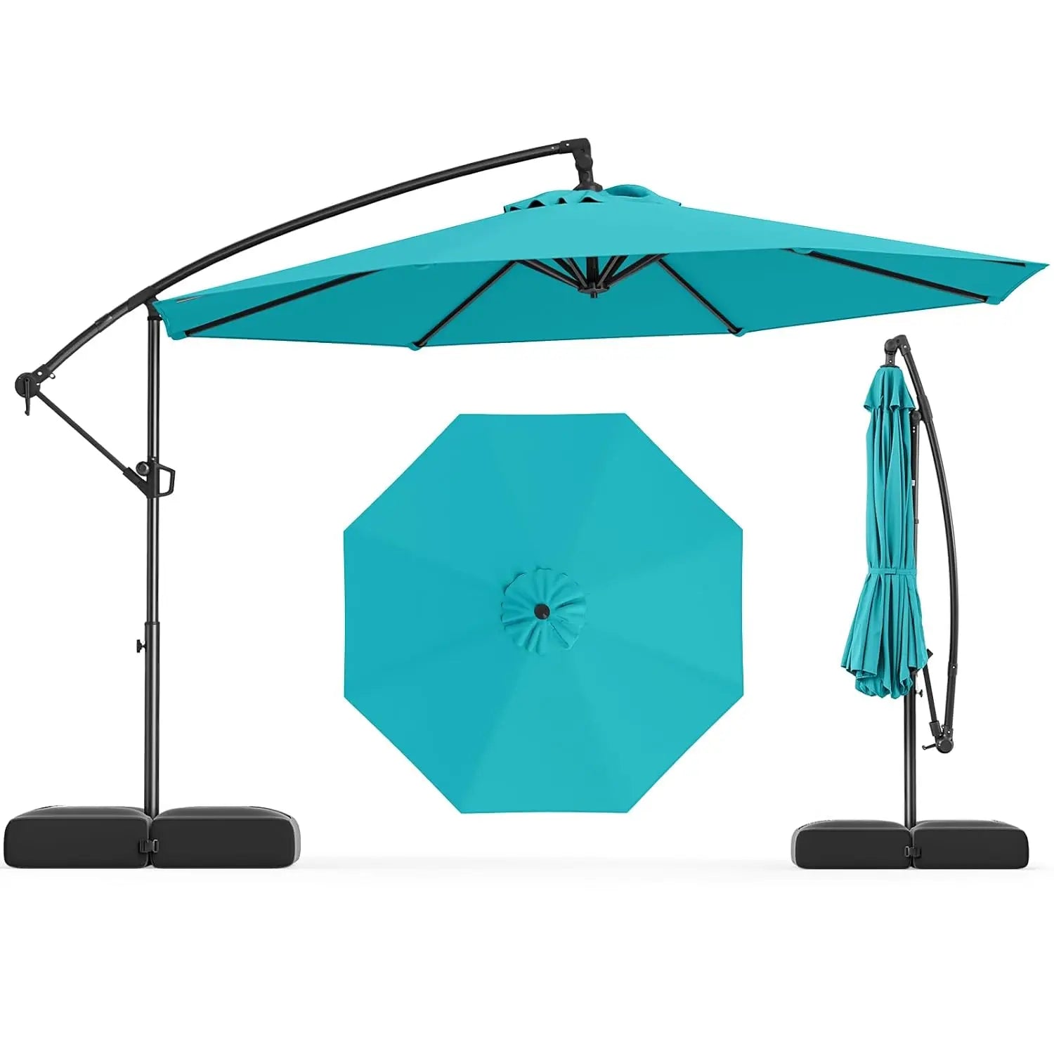10ft Patio Umbrella with Base, Offset Cantilever Outdoor Umbrella with Infinite Tilt, 360 Degree Rotation, Crank, Customized