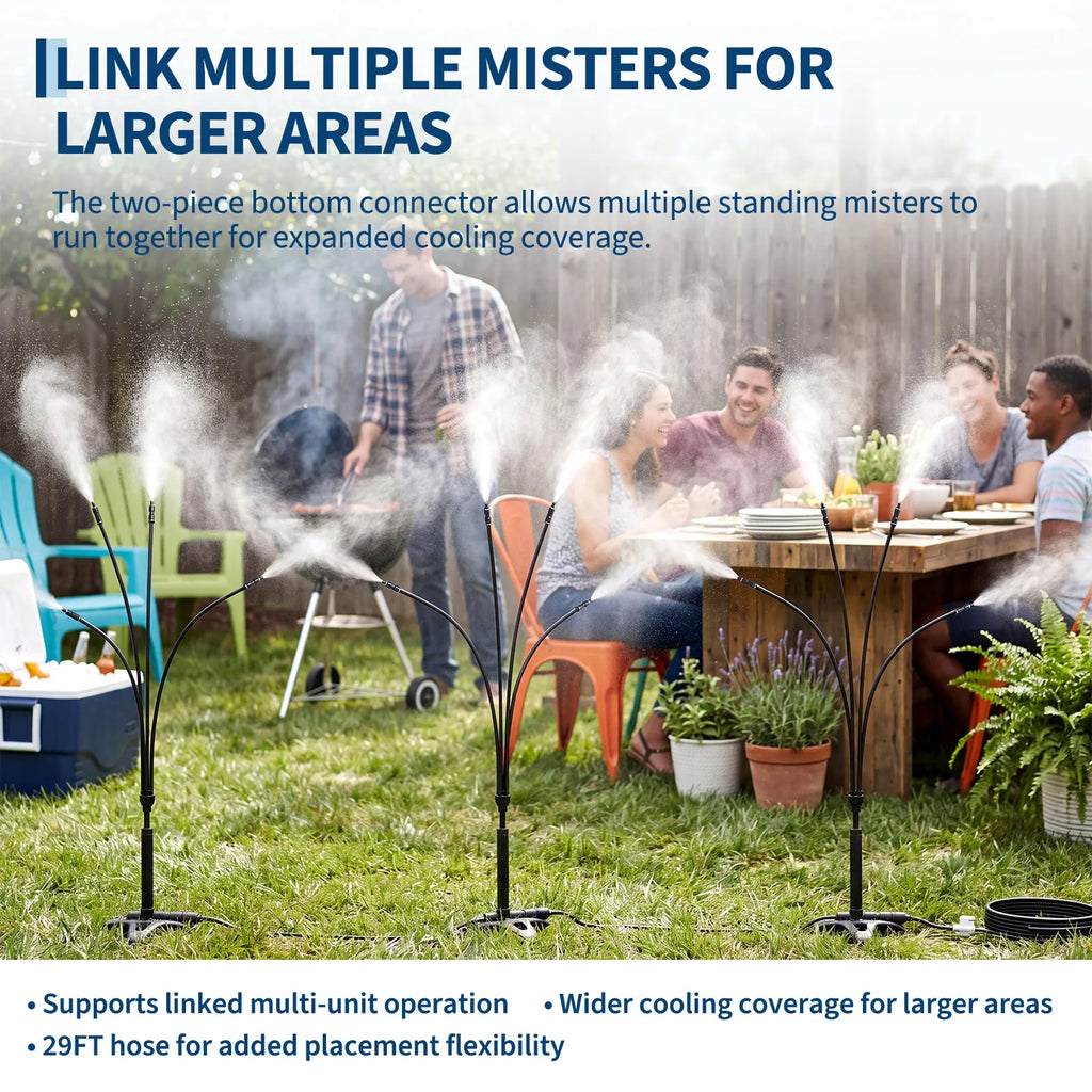 Durable ABS Misting Cooling System for Patio & Garden – 10M Inlet Hose with Connectors – Freestanding Outdoor Mister, Black, Efficient Backyard, Lawn & BBQ Cooling