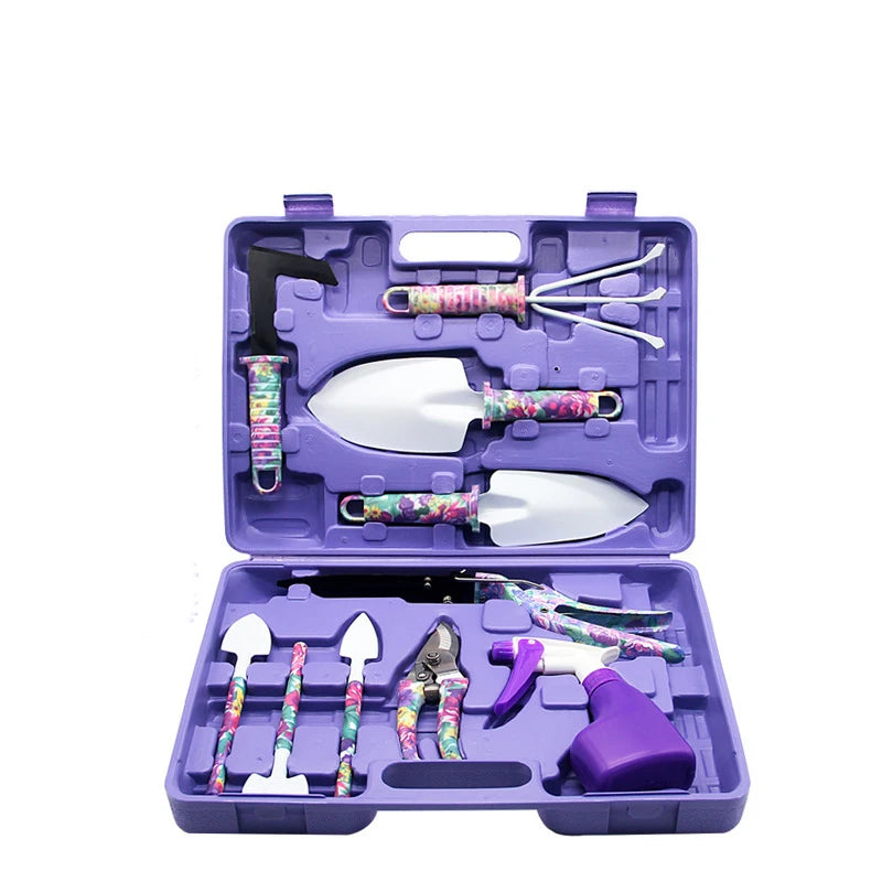 5/10 Pcs Gardening Tools Set with Carrying Case and Floral Print Ergonomic Handle Trowel Rake Weeder Pruner Shears Sprayer Gifts
