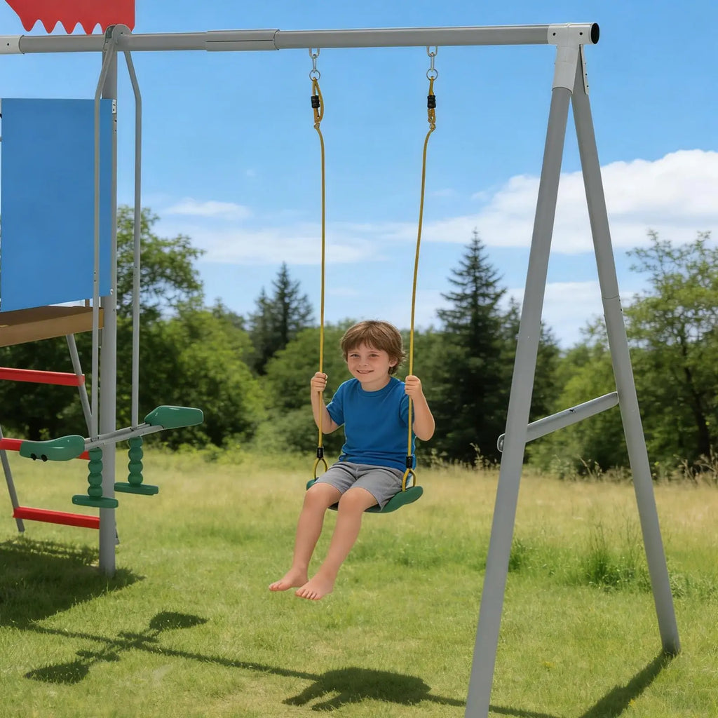 Kids Outdoor Playset Heavy Duty Metal Swing Set With Slide Basketball Hoop Treehouse Backyard Playground Equipment For Children