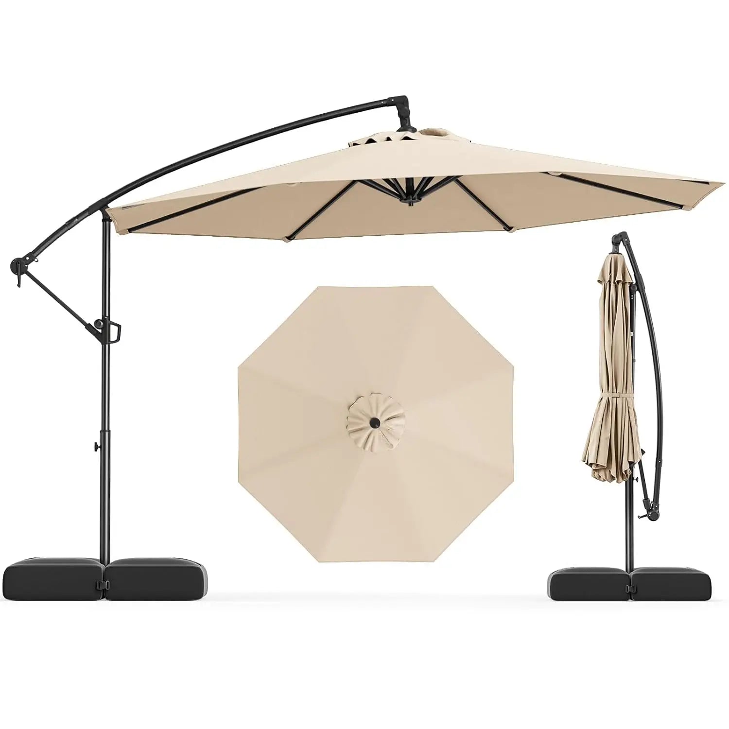 10ft Patio Umbrella with Base, Offset Cantilever Outdoor Umbrella with Infinite Tilt, 360 Degree Rotation, Crank, Customized