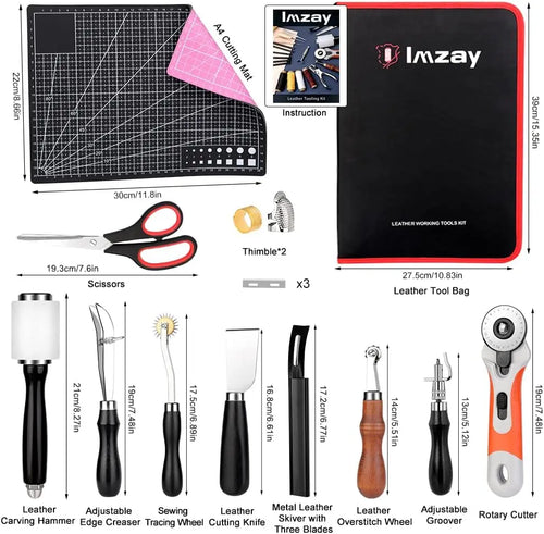 415-Piece Leather Crafting Kit with Punching, Sewing, Stamping & Sanding Tools for Professional and Beginner Projects