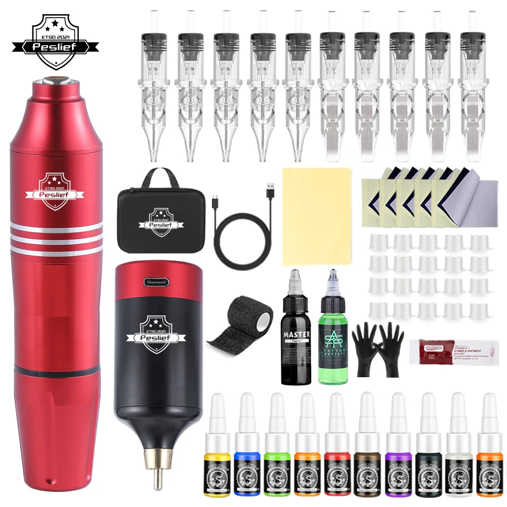 New 55 Pcs Tattoo Gun Kit Rotary  Complete Tattoo Kit with Power Supply  Mix 10 Piece Cartridge Needle for Beginners and Artists