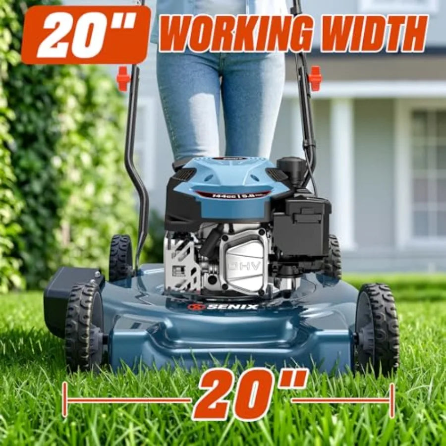 Sinex 20 Gas Lawn Mower, 144 cc Gas Powered Lawnmower, 4-Cycle Engine Walk-Behind Push Lawn Mowers, 3 Cutting Height, Lightweight
