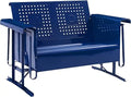 Bates Retro Metal Outdoor Loveseat Glider, 2-Person Rocking Patio Bench for Porch, Deck, Navy Gloss