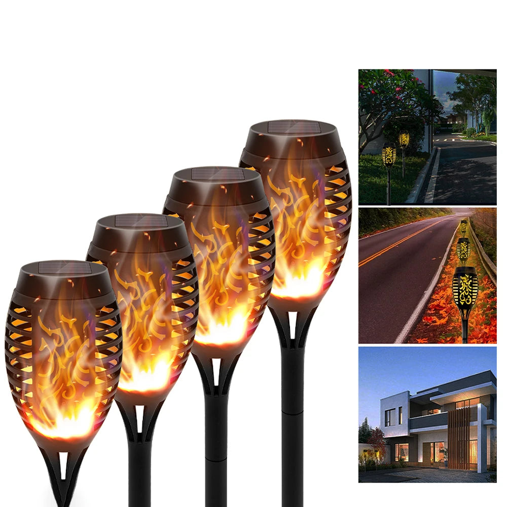 4/6/8/12Pcs Flame Torch Lights, Flickering LED, Outdoor, Solar Powered, Waterproof, 5 Colors