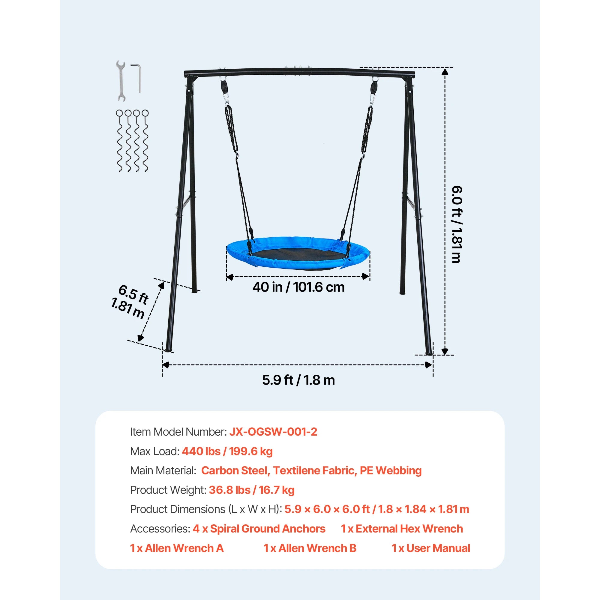 SucceBuy Swing Set for Backyard 32/40/60x32"Heavy Duty A-Frame Metal Stand 440lbs Reinforced with Spiral Ground Anchors for Kids