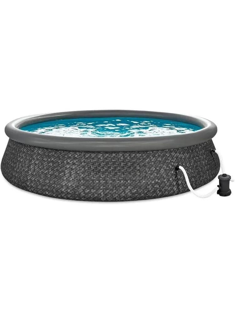 Bestseller: 14' x 36" Quick Set Inflatable Ring Above Ground Outdoor Swimming Pool with RX600 GFCI Filter Pump and Ladder, Dark Wi