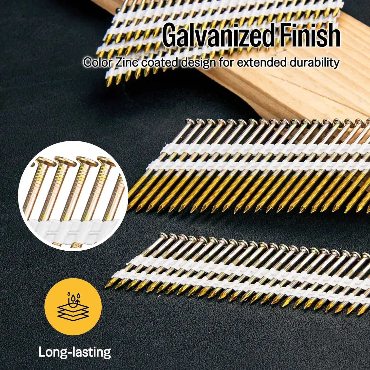 3-Inch Galvanized Framing Nails, Ring Shank, Plastic Collated, 21-Degree Angle for Structural Use, 1,000 Pieces