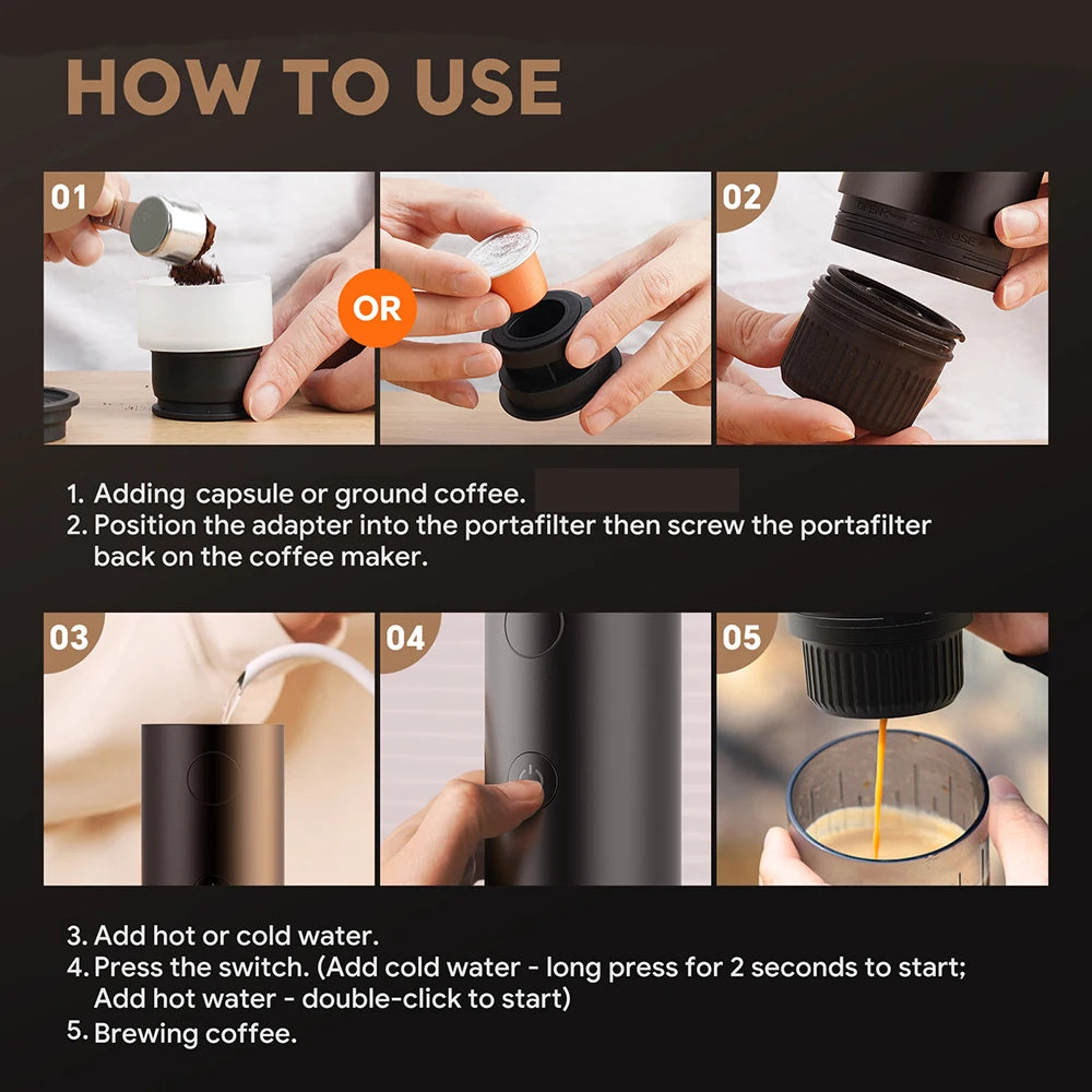 RECAFIMIL Portable Espresso Coffee Machine With Self-heating  2-in-1/3-in-1 Capsule Coffee Maker for Car & Home Camping Coffee Maker