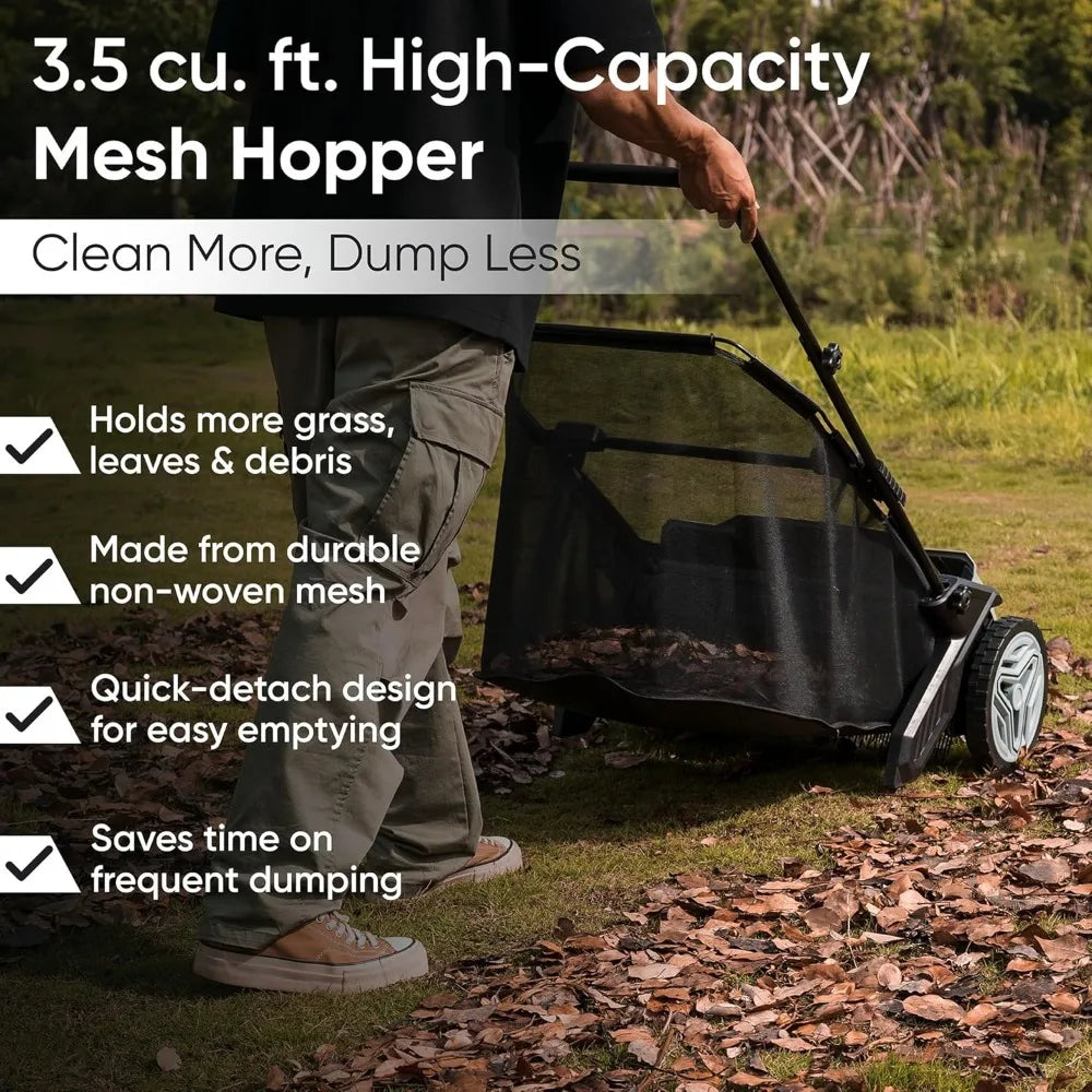 Dapper 21-Inch Push Lawn Sweeper Grass Lawn Leaf Cleanup Collector with Large 3.5 Cu. Ft. Hopper Bag for Yard Work