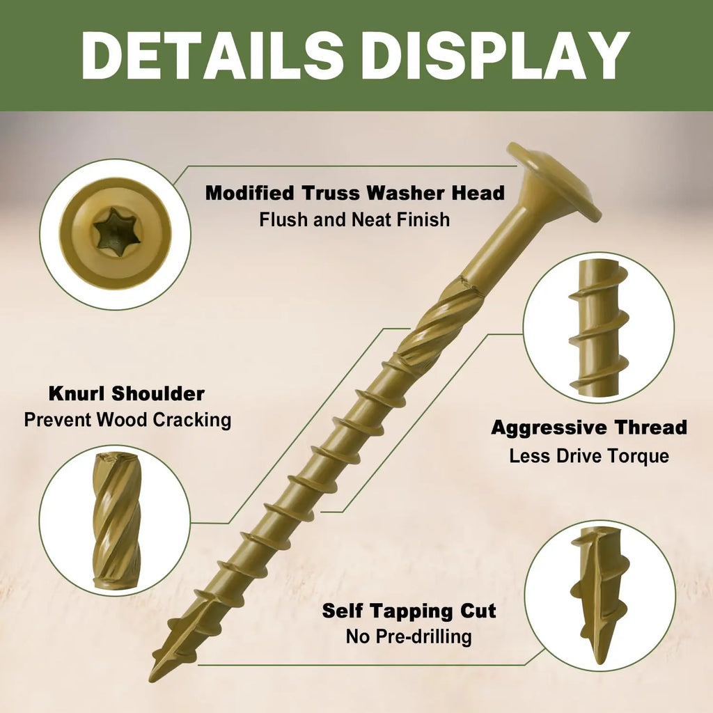 #14x4 Deck Screws, Carbon Steel w/ Protective Coating, Torx Star Drive Bit, Deep Threads
