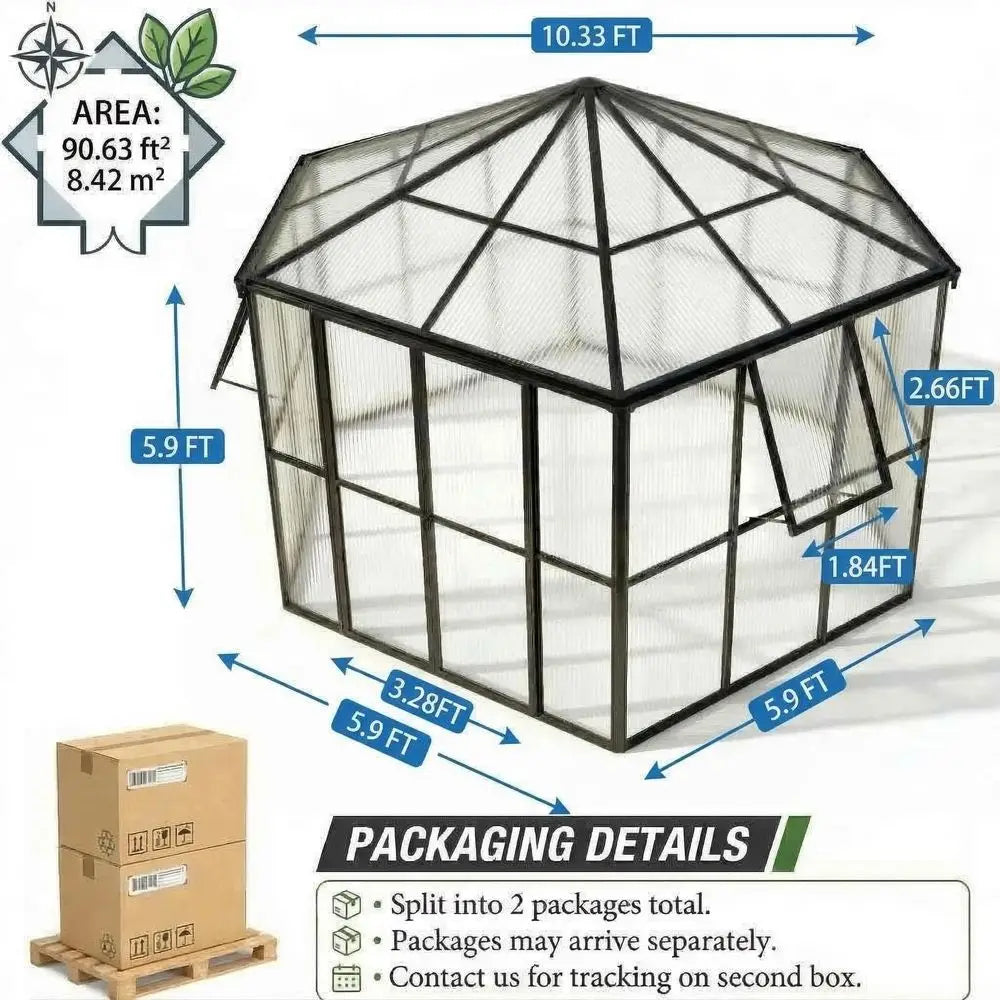 FT Polycarbonate Greenhouse for Outdoors, Hexagon Heavy Duty Walkin Greenhouse with Aluminum Frame, Lockable Door amp Adjustabl