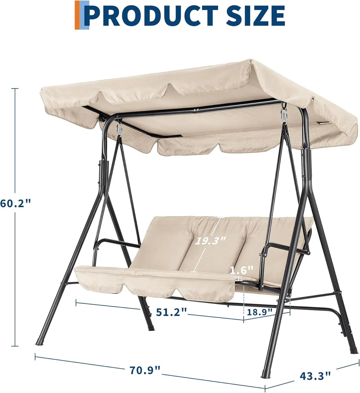 Outdoor Swing Chair with Adjustable Canopy, 3 Seat Stable Metal Frame Porch Swing Heavy Duty Stand Swing for Backyard Patio Lawn, Available in Red or Green