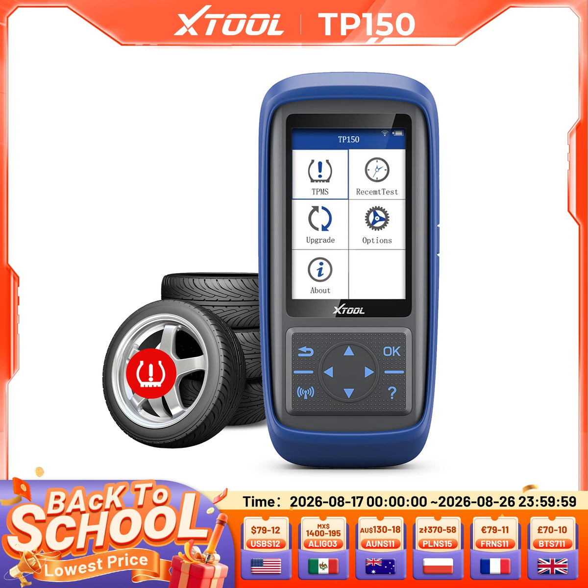 XTOOL TP150 TPMS Programming Tools For 315Mhz & 433Mhz Sensors Tire Pressure Reset Tool Sensor Activation Lifetime Free Update