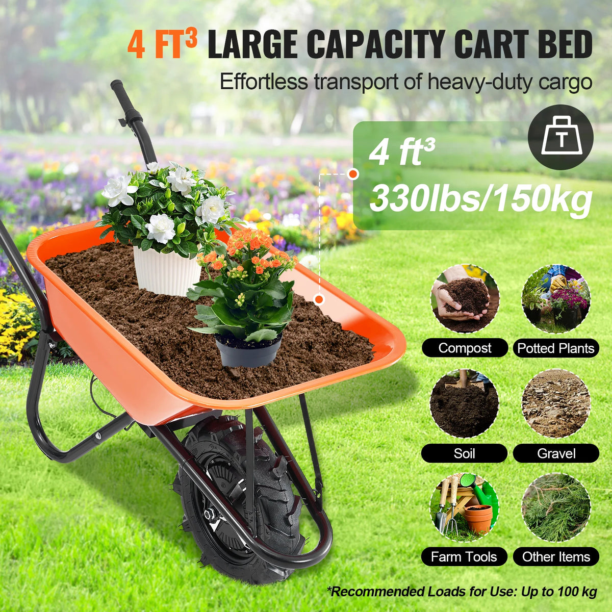 SucceBuy Electric Wheelbarrow Cart Utility Garden Wagon Dump Cart with Metal Handle & 16" Track Wheel One Wheel Barrow Yard Cart. 5 & 7 Cu. Ft.