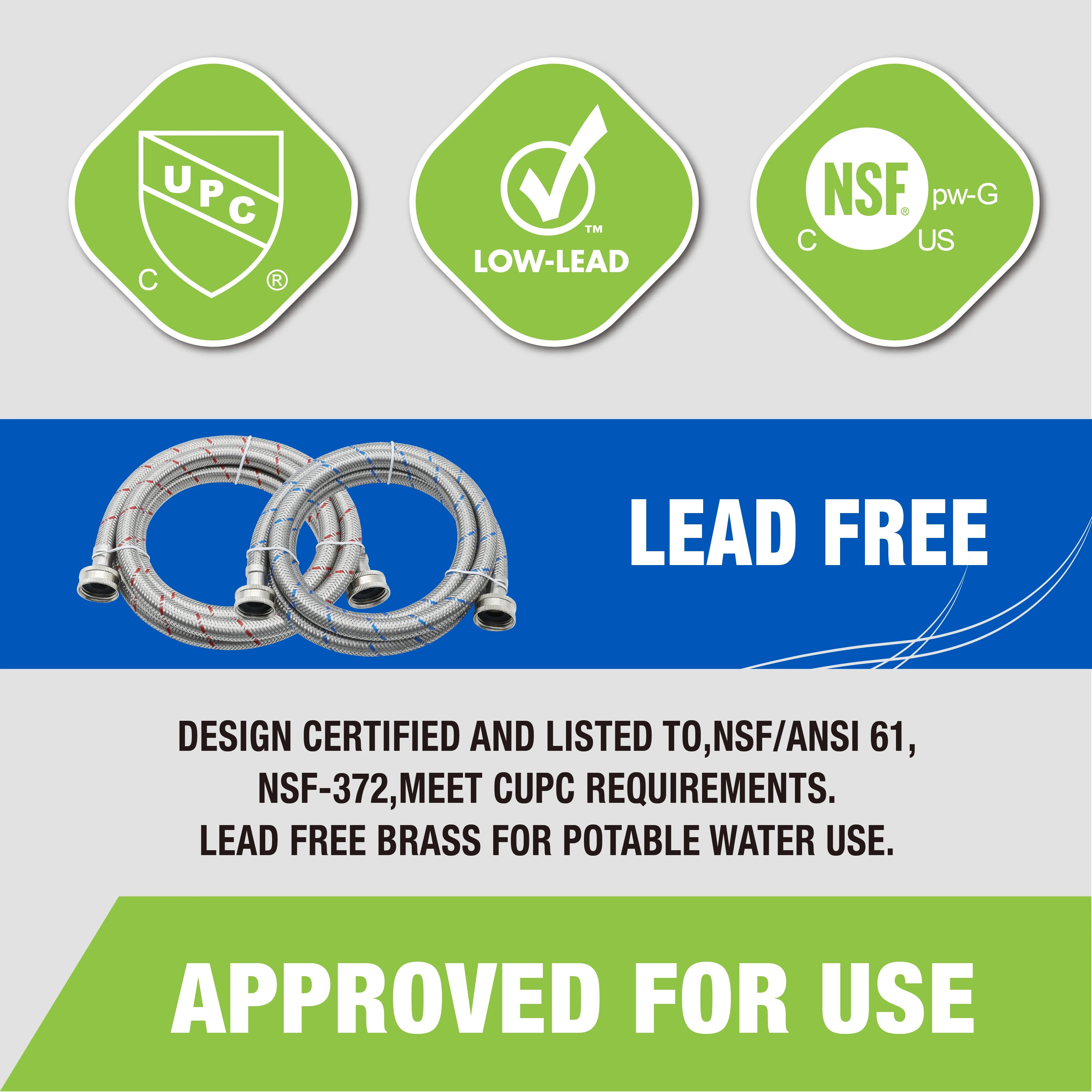 Washing Machine Hose, Stainless Steel Braided, Burst Proof, 6 Foot, Hot and Cold Water Lines
